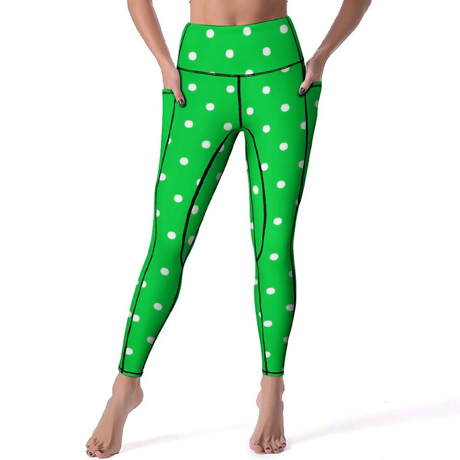 Polka Dots Yoga Pants Sexy Green and White Graphic Leggings Push Up Fitness Running Leggins Female Sweet Stretch Sports Tights