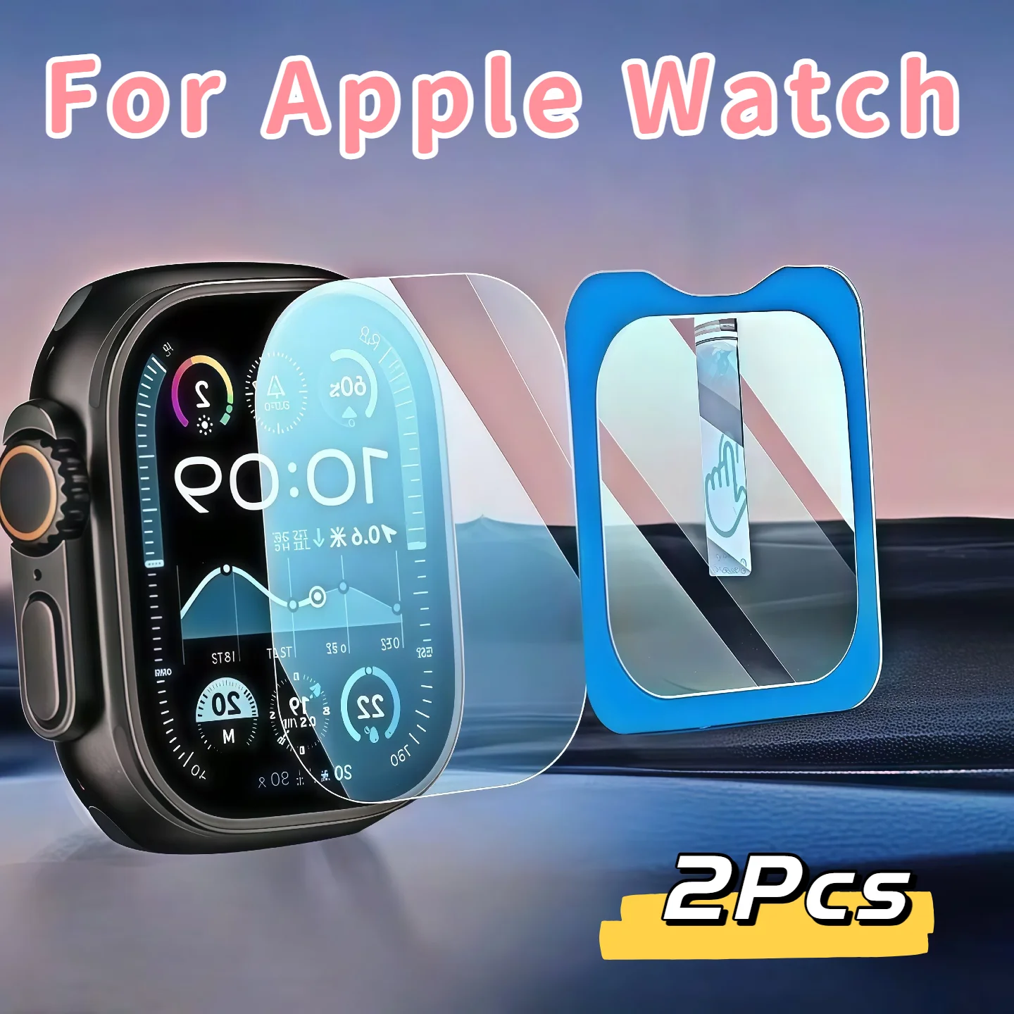 2 Stück Displayschutzfolie aus gehärtetem Glas für Apple Watch Ultra 2 3 Ultra2 Ultra3 49 mm mit Ausrichtungswerkzeug, einfach zu installieren