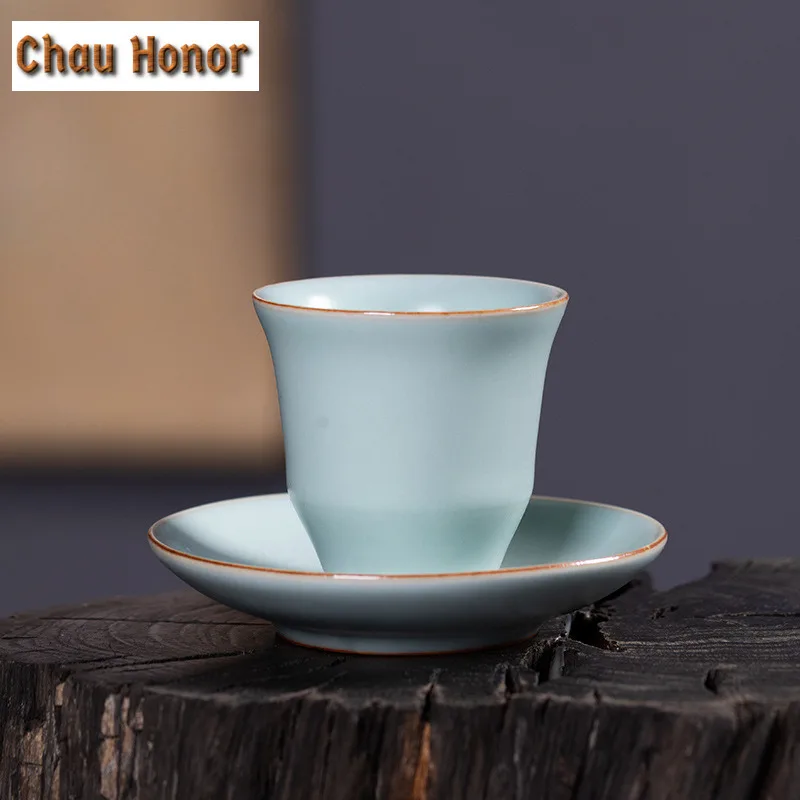 

50ml Handmade Ru Kiln Porcelain Teacup Tea Bowl Saucer Kit Sample Tea Cup Tea-tasting Personal Cup Jianzhan Master Cups Teaware