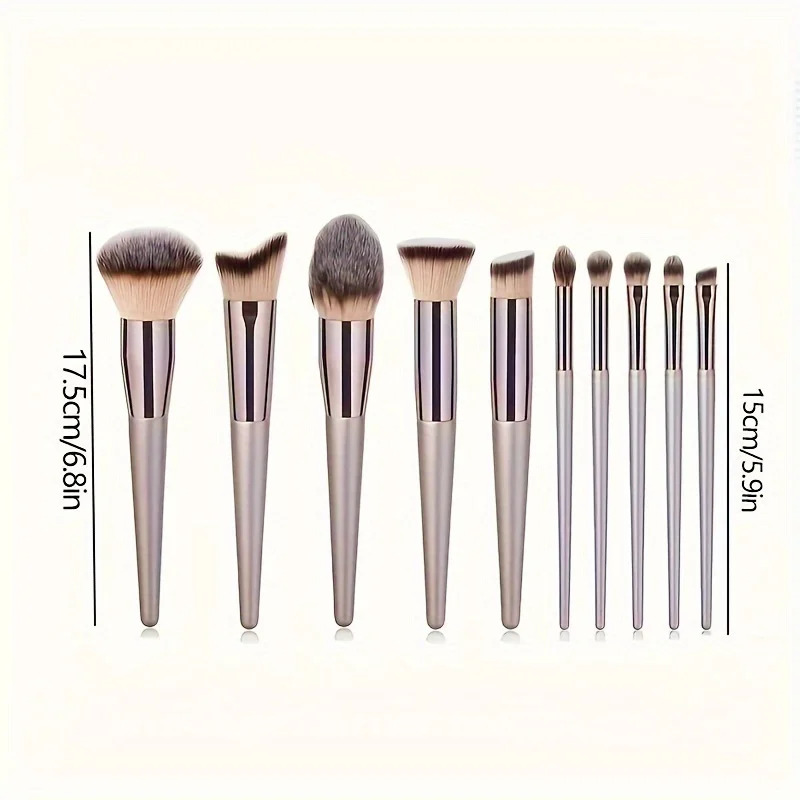 10-Piece Makeup Brush Set - Champagne, Eyeshadow Brush, Foundation Brush Multi-Functional Professional Brush Set