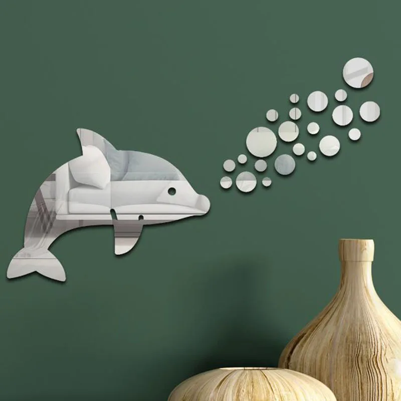 Acrylic Dolphins Spit Bubbles Mirror Sticker DIY Living Room Background Wall Decoration Self-adhesive Wall Sticker