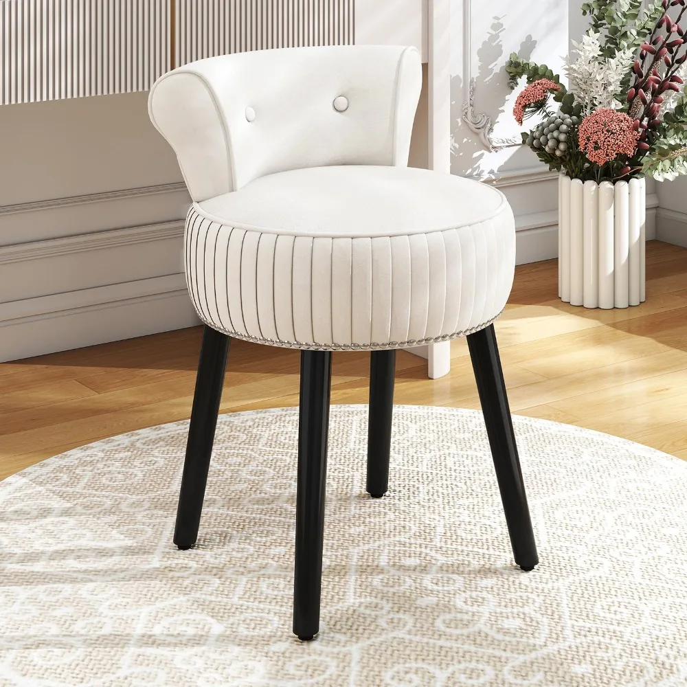 Velvet Vanity Chair for Bedroom, Elegant Accent Chair with Tufted Low Back, Solid Wood Legs, Upholstered Seat, Modern