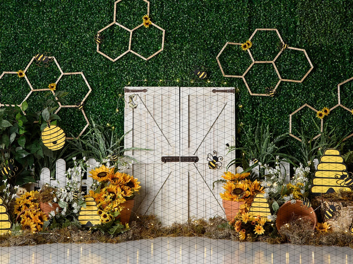 

bee Honeycomb Summer Garden Sunflower Grass barn door backdrops party supplies Photography Studio Backgrounds