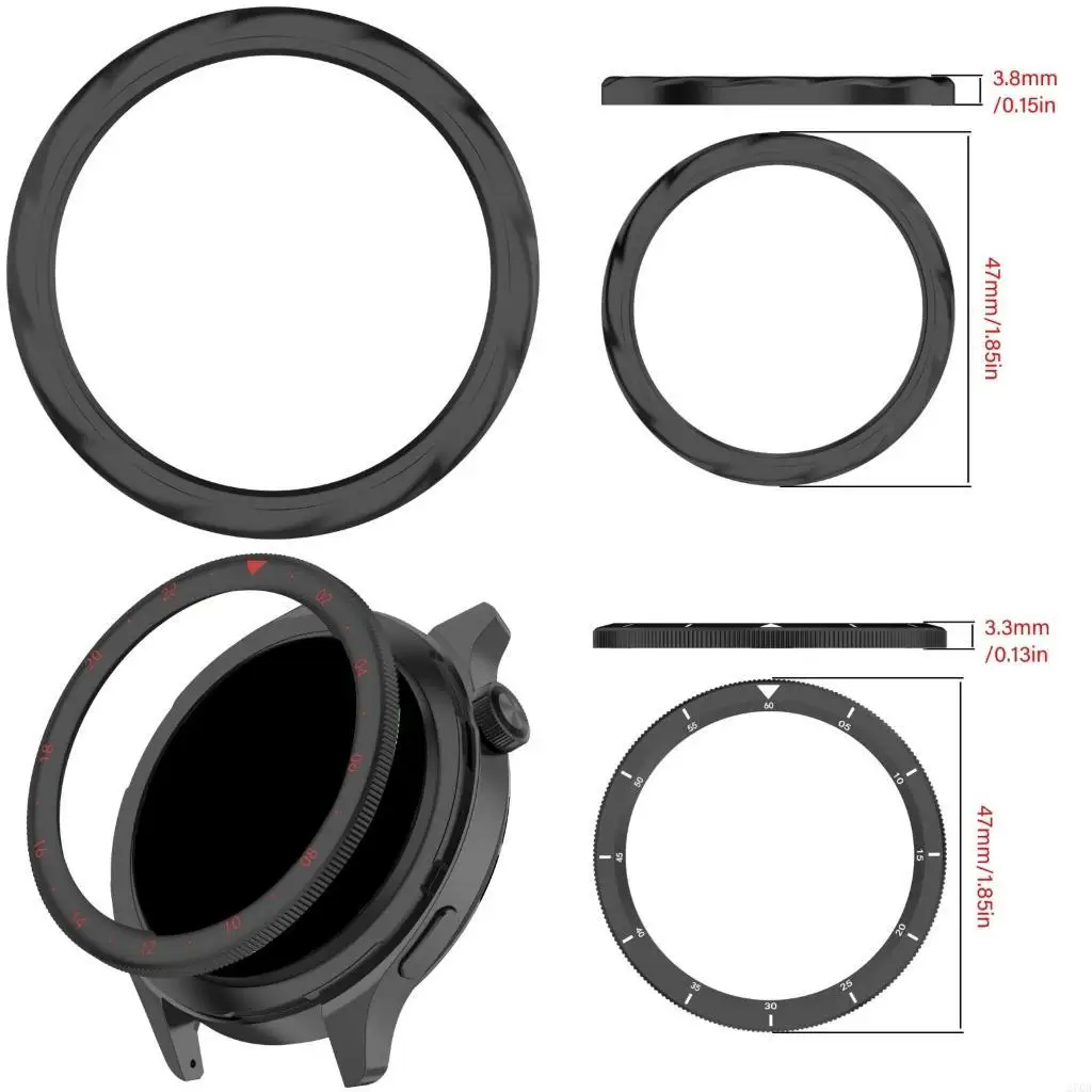  Metal Bezel Featuring a Protective Tempered Glass Screen Cover Steel Bezel Replacement Watch Accessories for 3/4