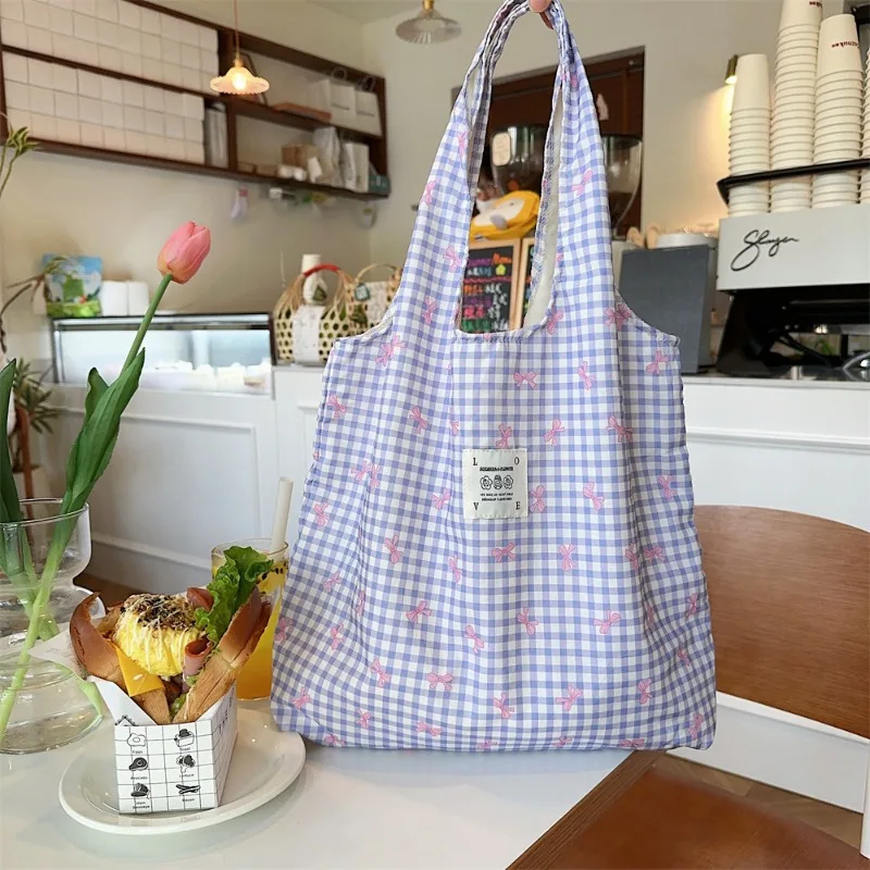 Youda nuova borsa a tracolla in tessuto di tela per donna borsa semplice con motivo a fiocco scozzese borse Shopper di grande capacità Casual