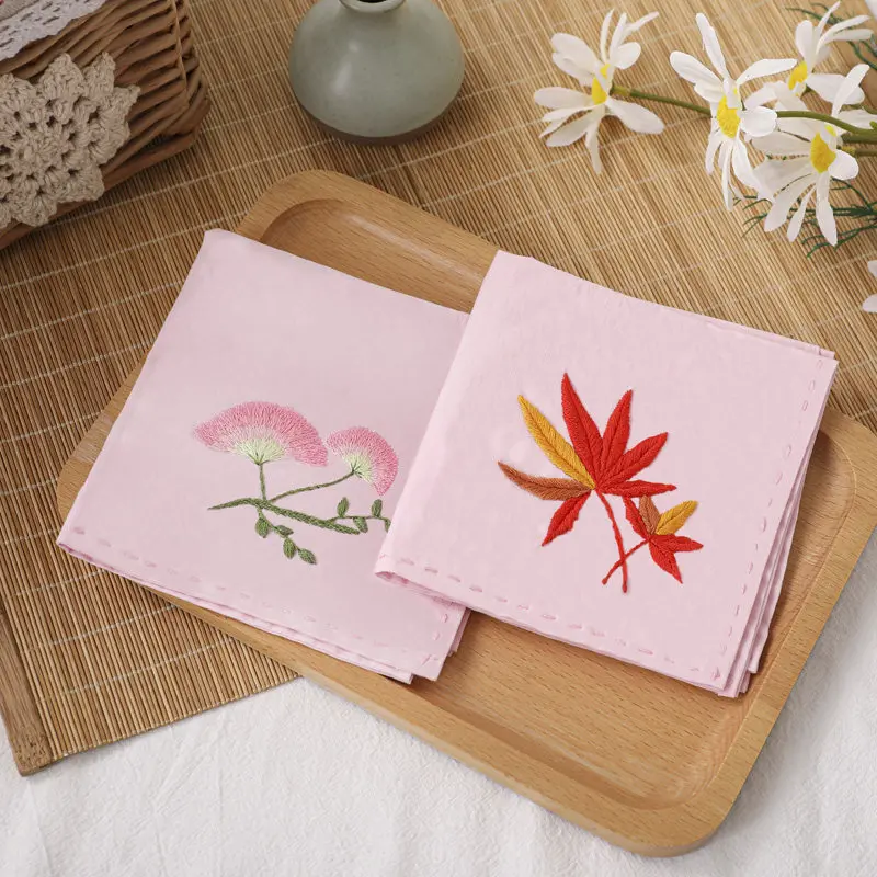 Chinese Style Hanfu Accessory Soft Cashmere Diy Embroidery Handkerchief Kit For Beginners Su Embroidery Craft Set 12cm Hoop Free