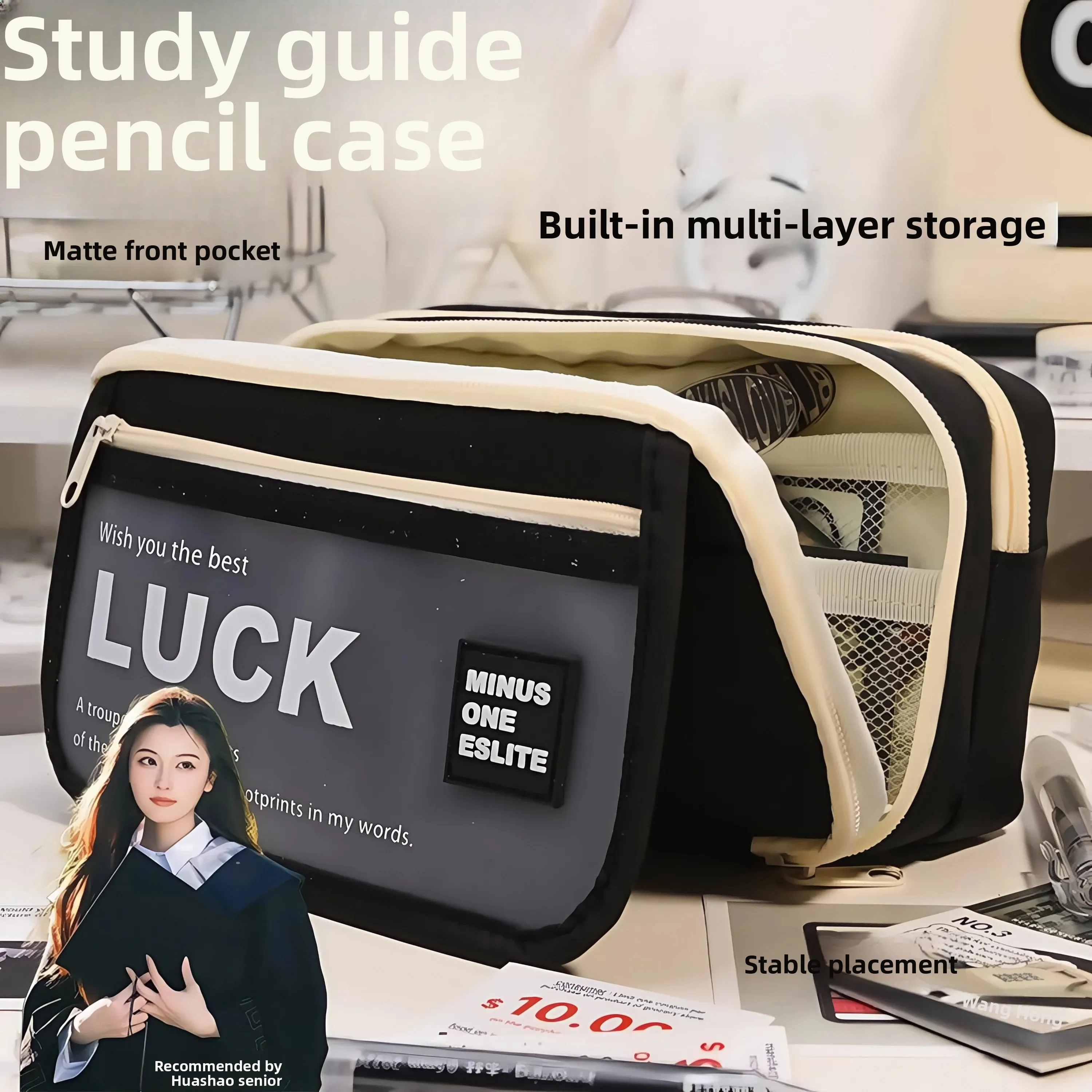 large-capacity-frosted-flip-cover-canvas-pencil-case-multi-layer-simple-ins-style-for-high-school-and-junior-high-students
