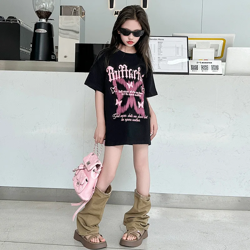 

Girls' Summer 2024 New Fashionable Big Boy Pure Cotton Short sleeved T-shirt T Children's Internet Red Explosive Street Top