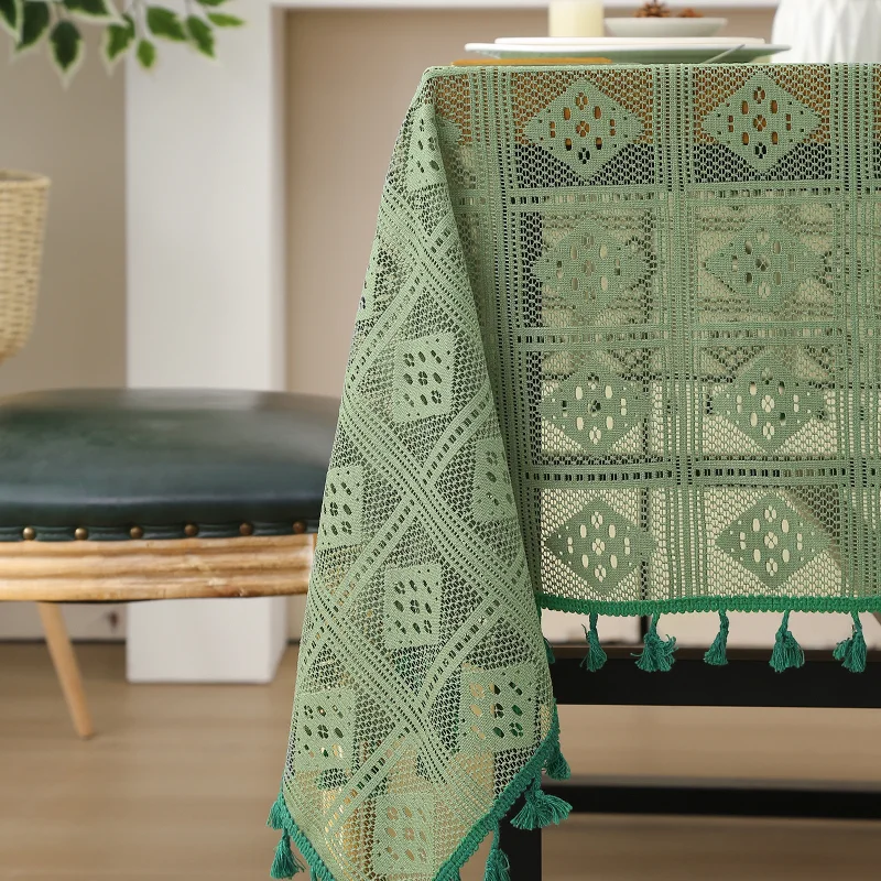 Green Hollow Out Tablecloth Retro American Style Fabric Rectangular Cover For Dining Table Tea Table Home Decor
