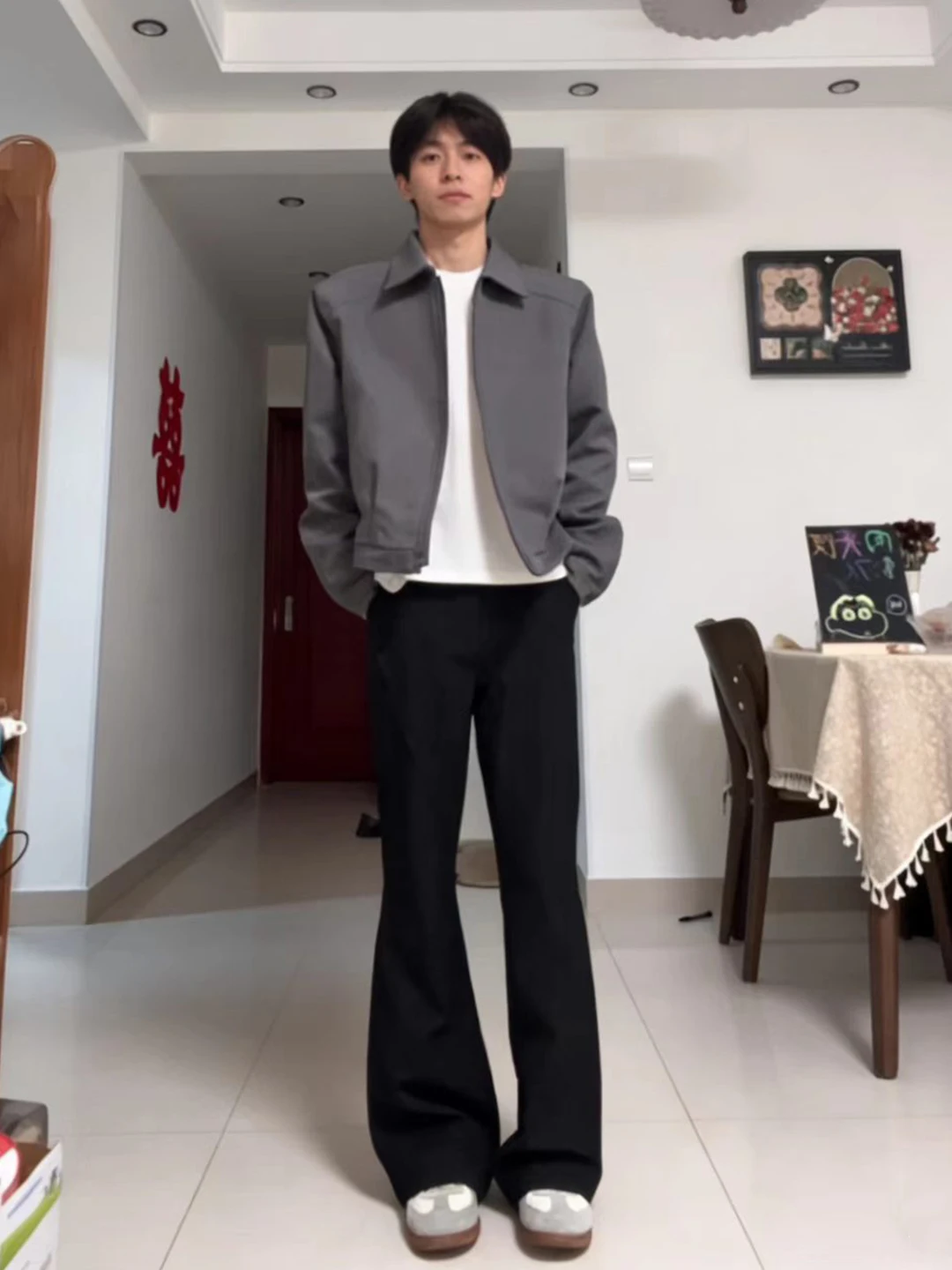 

Black Cleanfit Men's Ice Silk Flared Casual Pants Drapey Straight Leg Youthful Style mid Waist Fit Fashionable Trousers