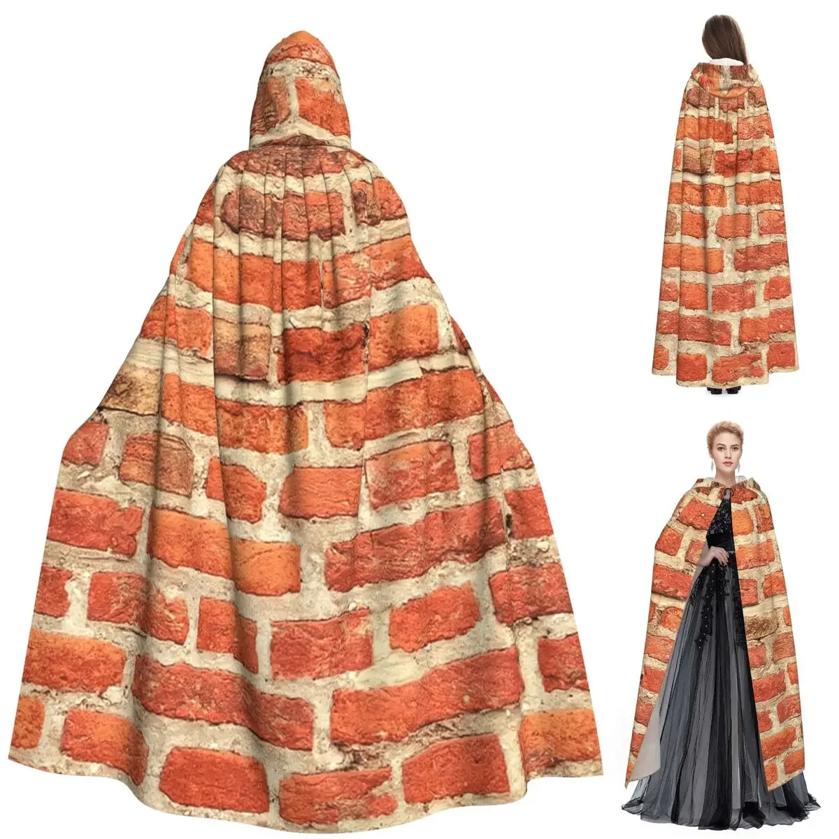 Custom The Red Brick Wall Long Hooded Cloak Witch Medieval Costume Cosplay Cape HalloweenVampire Adult Unisex