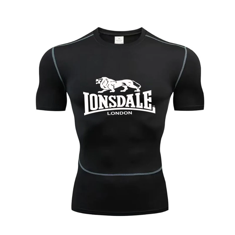 Men's LONSDALE high stretch sports T-shirt muscle American tight quick drying fitness breathable training slim fit and large qui