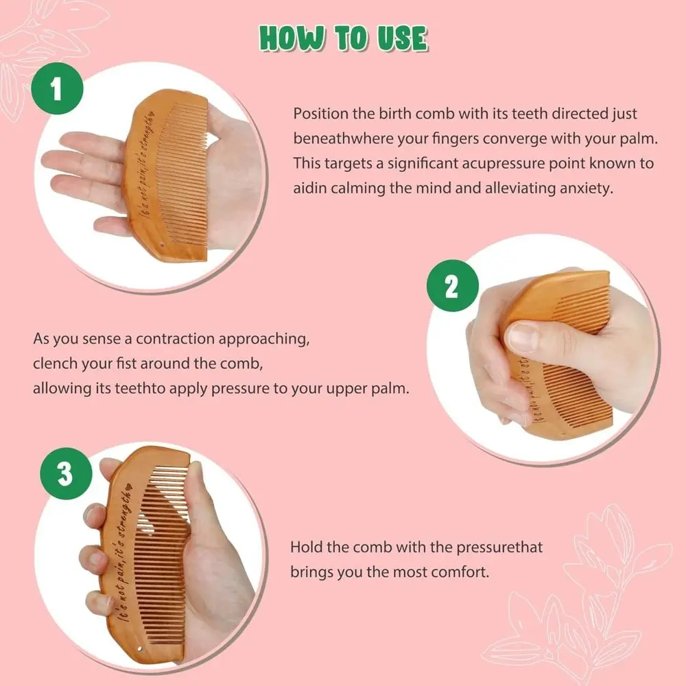 Creative Gift Reusable Birth Comb Wood Labor and Postpartum Support Massage Hair Comb Portable Multifunctional Comb Fitness
