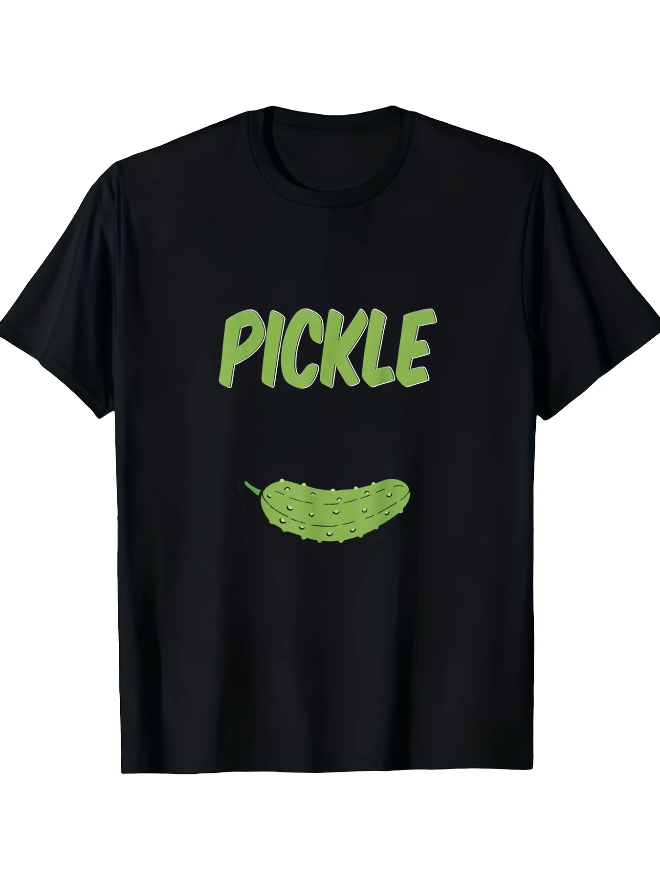Men's Single-piece Round-neck Short-sleeved Top, Featuring a Creative Green Pickle Pattern, Versatile for All Seasons and Casual