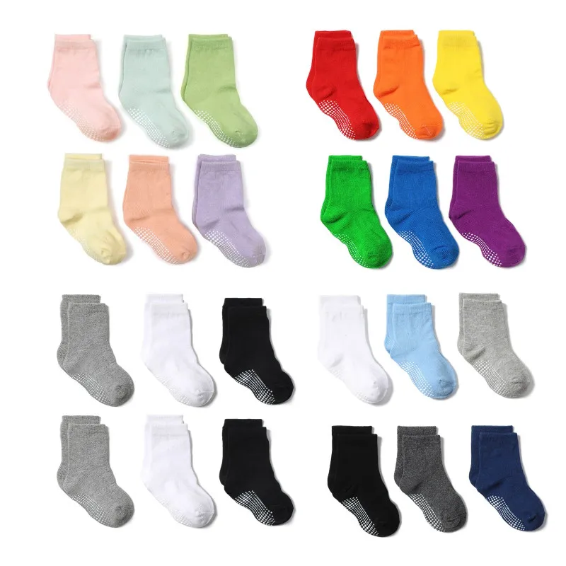 6 Pairs/lot Cotton Sock with Rubber Grips Children\'s Anti-slip Boat Socks Non-slip Socks for Boys1-7Years