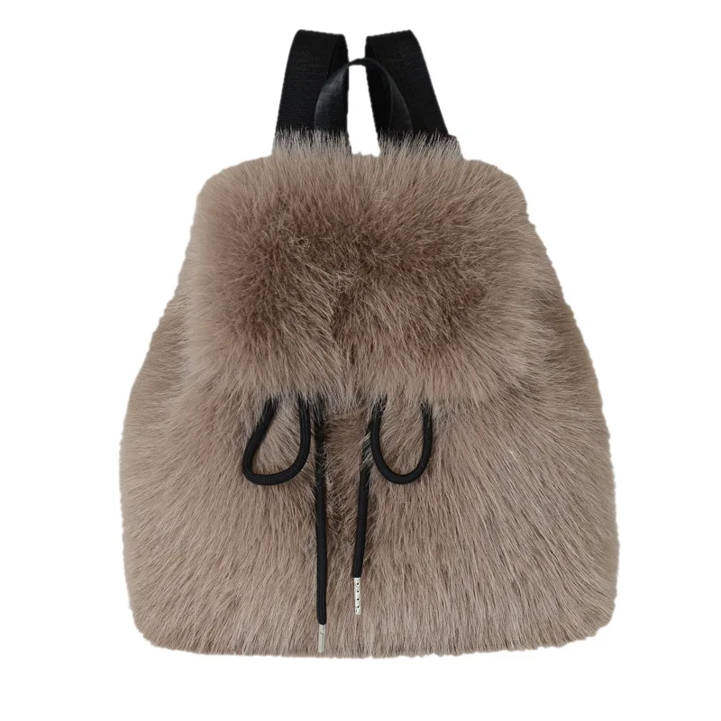 2025 New Fox Fur Imitation Double Shoulder Bag Women's Casual Drawstring Flap Magnetic Buckle Large Capacity Bags Женский рюкзак