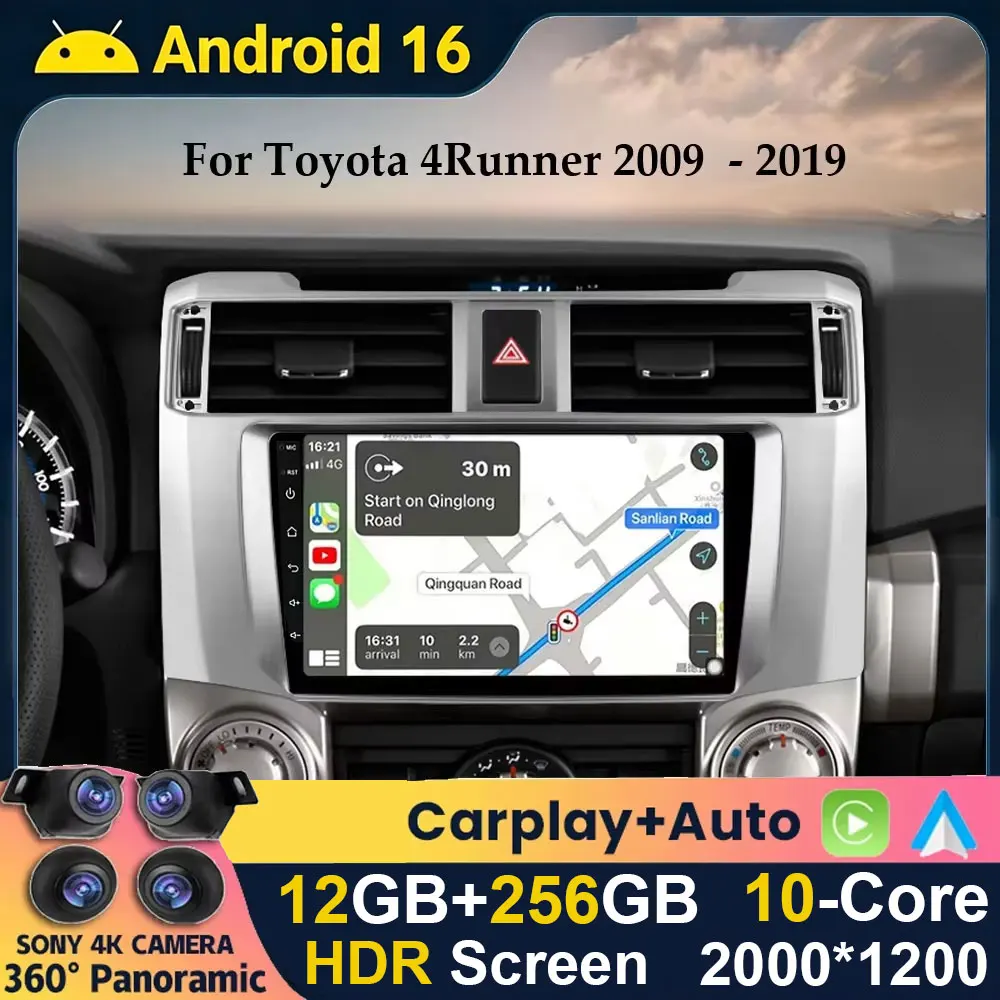 Android 16 Car Radio For Toyota 4Runner 4 Runner 2009 2010 2011 2012 2013 2014 2015 2016-2020 GPS Stereo Multimedia Head Unit BT