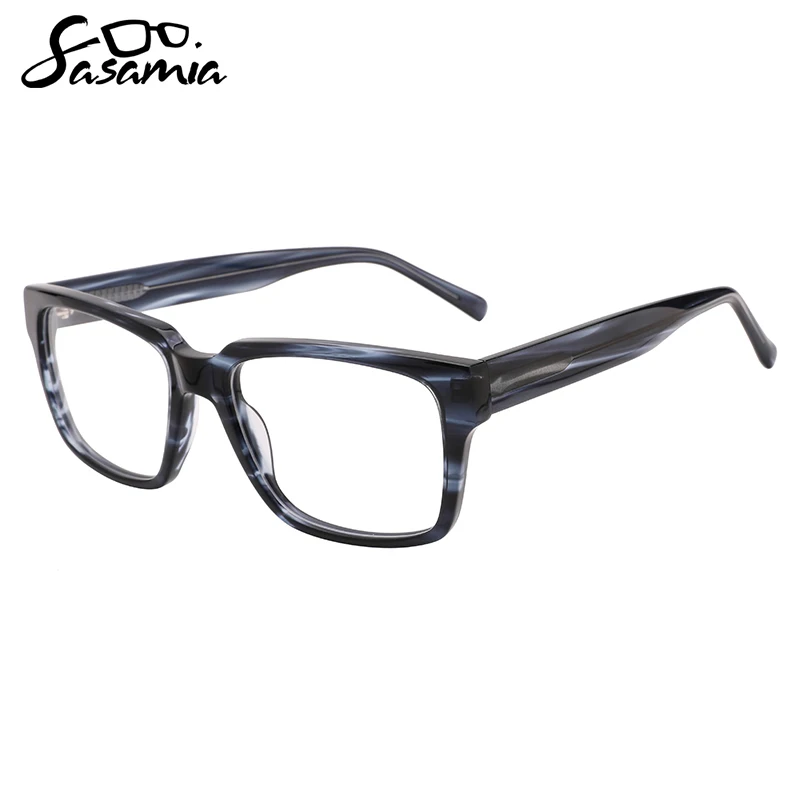 

SASAMIA Unisex Eyeglasses Acetate Flat Rectangle Colors Frames Wide Long Temples Myopia/Hyperopia Reading Glasses WD1439