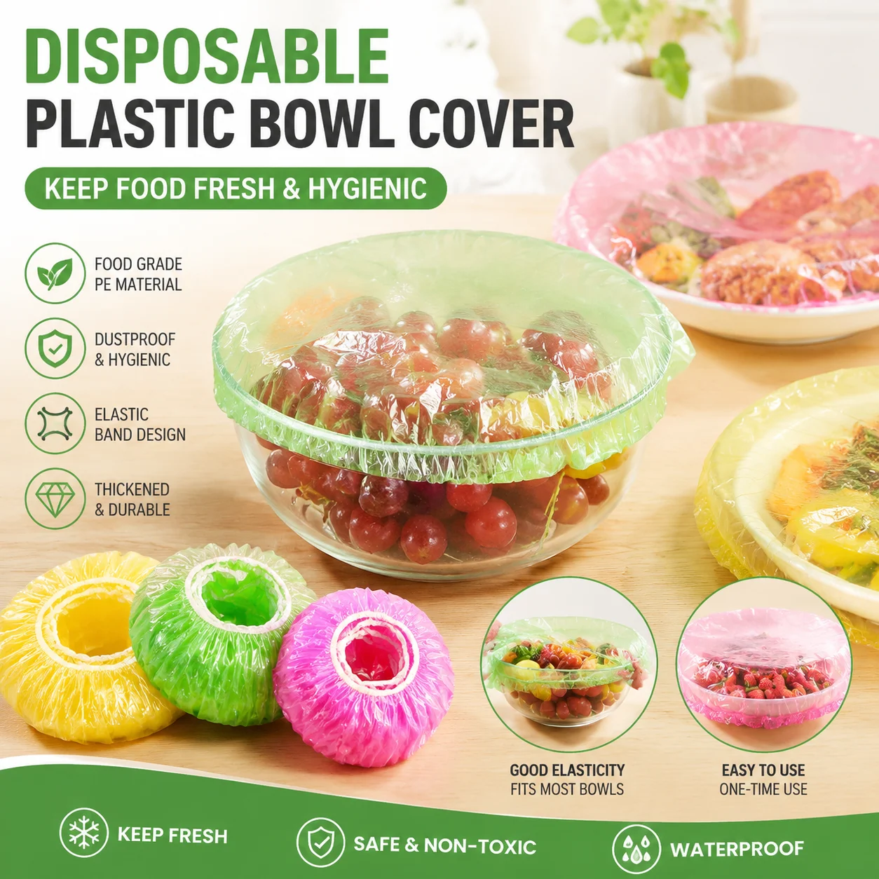 24Pcs Multi Color Disposable Plastic Bowl Covers Elastic Fresh Keeping Bags Thick Dustproof PE Food Storage Covers