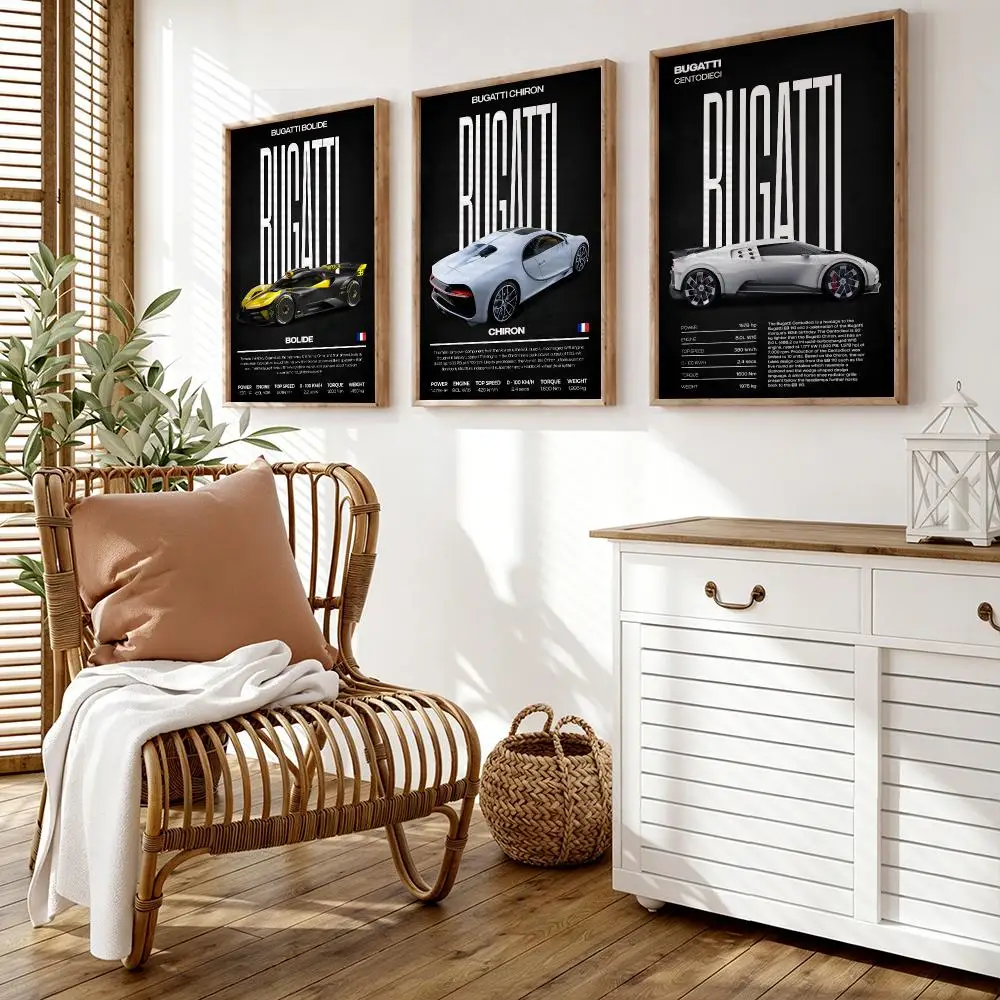 B-Bugatti Poster Wall Stickers HD Painting Self Adhesive Art Decals for Bedroom Living Room Home Decor