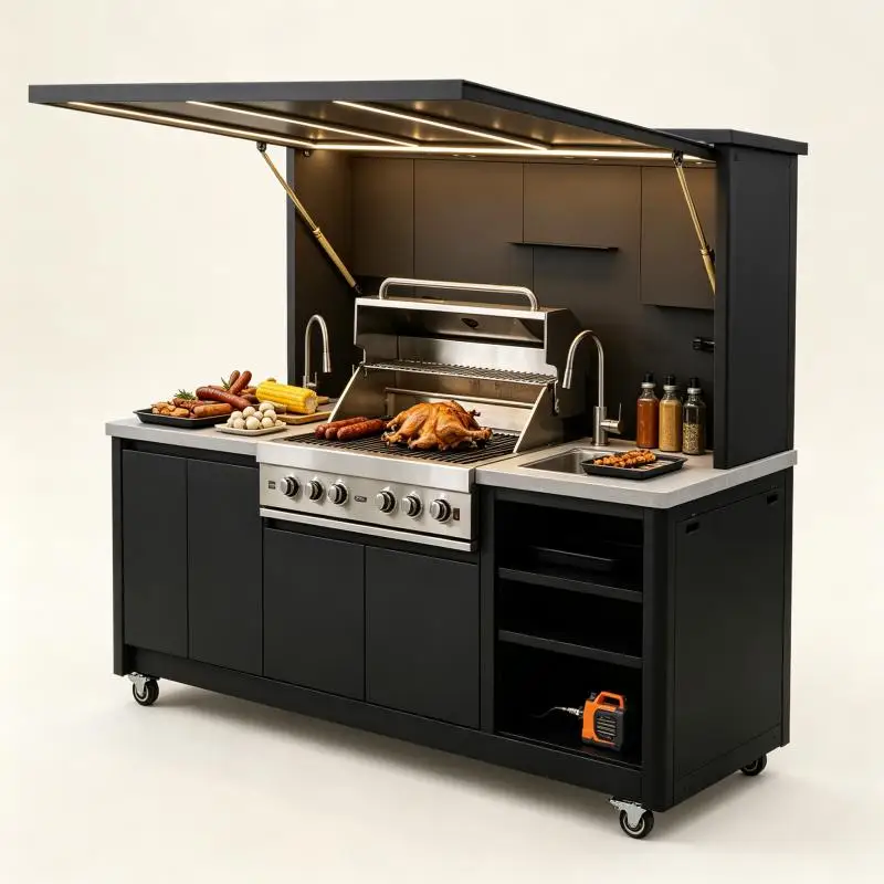 Outdoor Kitchen Multi Function Outdoor Cooking Station With Sink Grill Storage Cabinet For Backyard Gathering