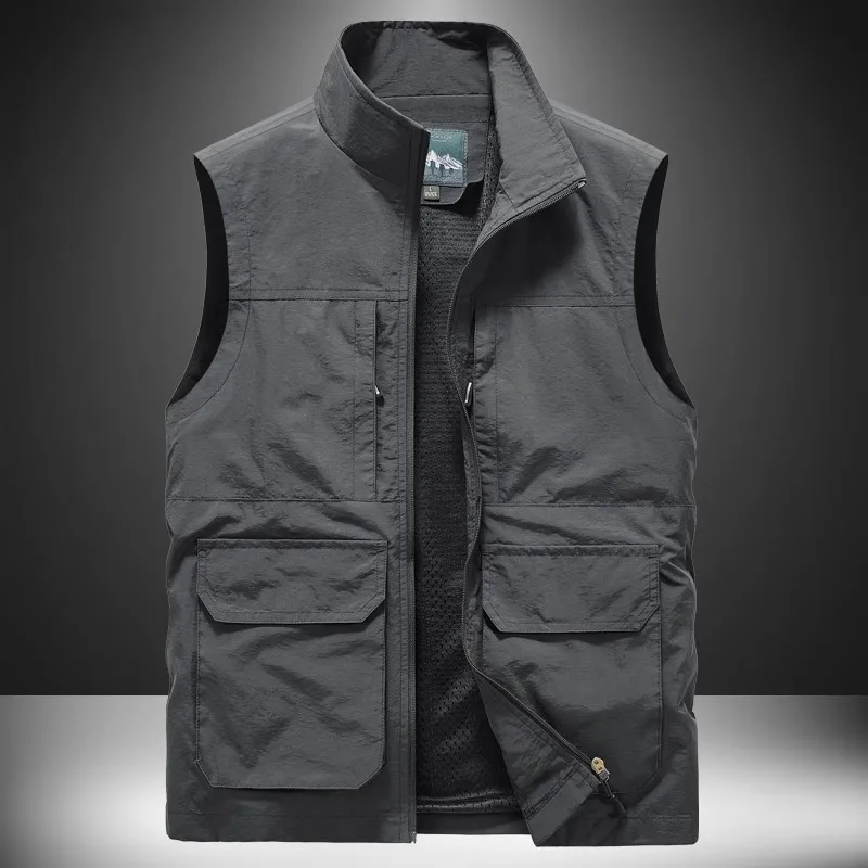 

Loose Fit Men's Vest Spring Summer Workwear Multi-ket Outdoor Casual Qui Dry Svel Jaet Faionable Urban Sle