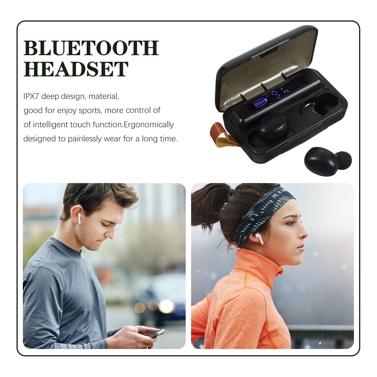 

TWS Wireless Earbuds Headphone Black Earbuds Rope BT 5.0 IPX7 Waterproof Ergonomic Design Long Distance