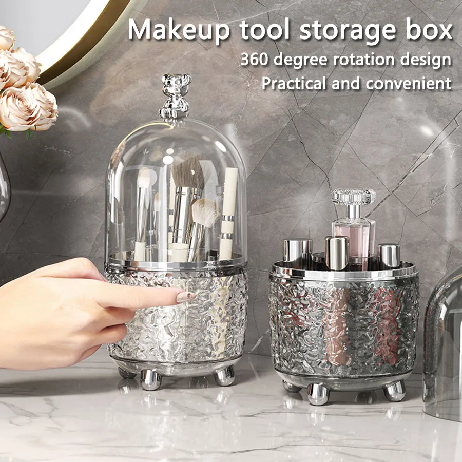 

Rotating makeup brush storage box with lid, transparent makeup storage bucket, household dust-proof makeup brush storage box