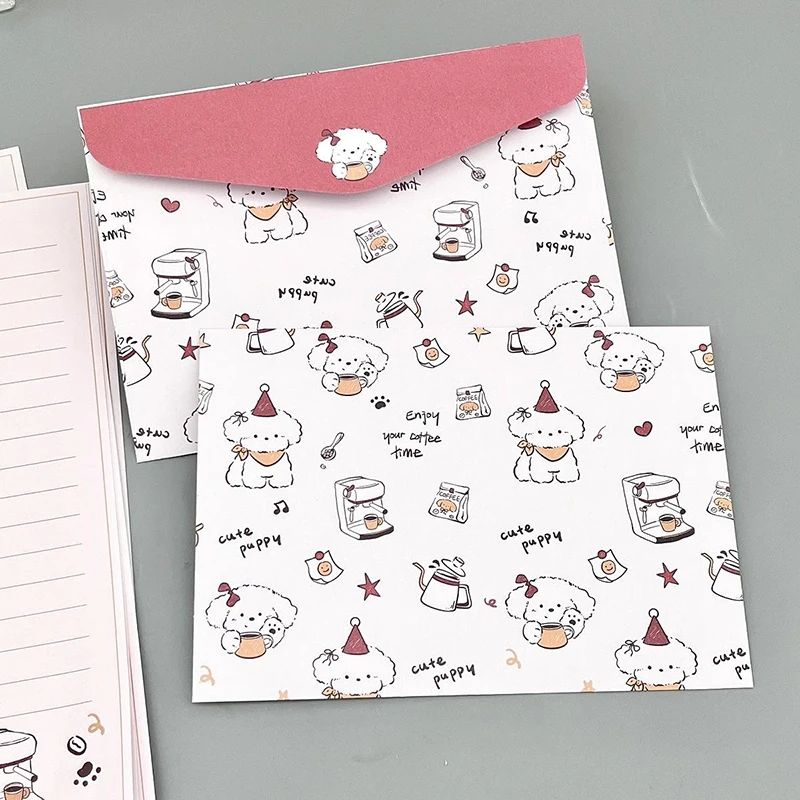 8pcs/set Cartoon Dog Envelope for Letters with Letter Pad DIY Gift Wrap Wedding Party Invitation Card Cover Korean Stationery