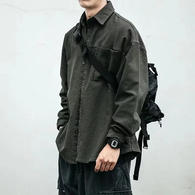 

Японская ретро рабочая одежда с длинным рукавом, однотонная мужская свободная повседневная рубашка JJ732