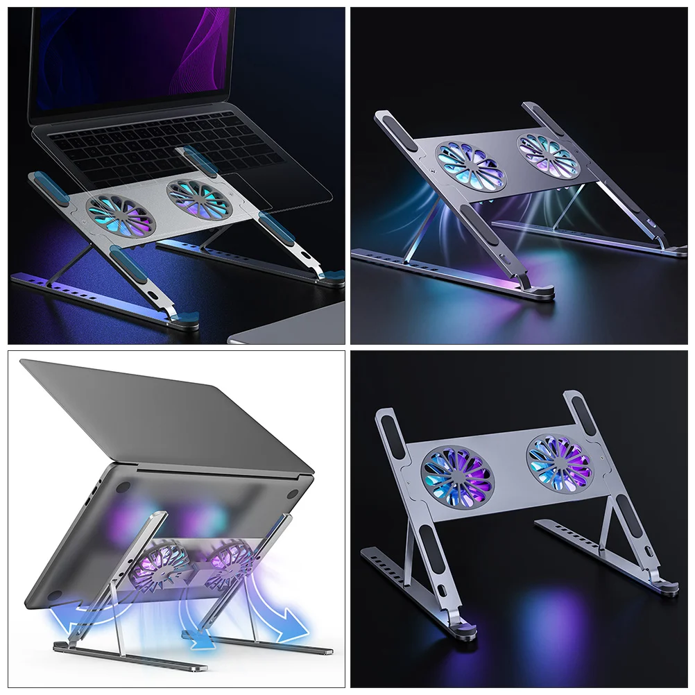 وسادة تبريد للكمبيوتر المحمول، حامل كمبيوتر محمول قابل للتعديل، مبرد ألعاب مع مروحة USB مزدوجة تبديد للاستخدام الطويل #6