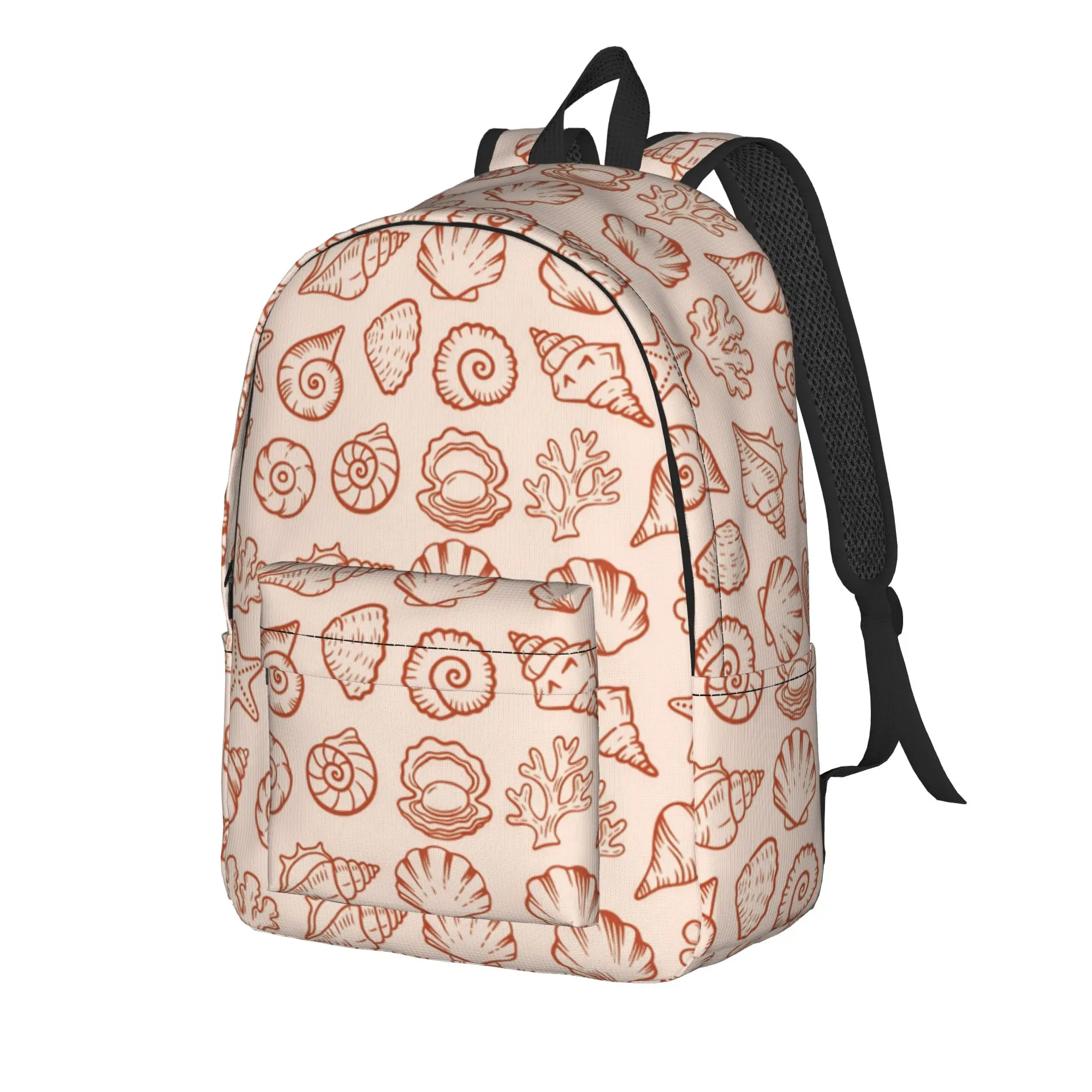 Minimalist Seashell And Starfish Line Art Backpack  Outdoor Style Backpacks Teen Designer Pattern High School Bags Rucksack
