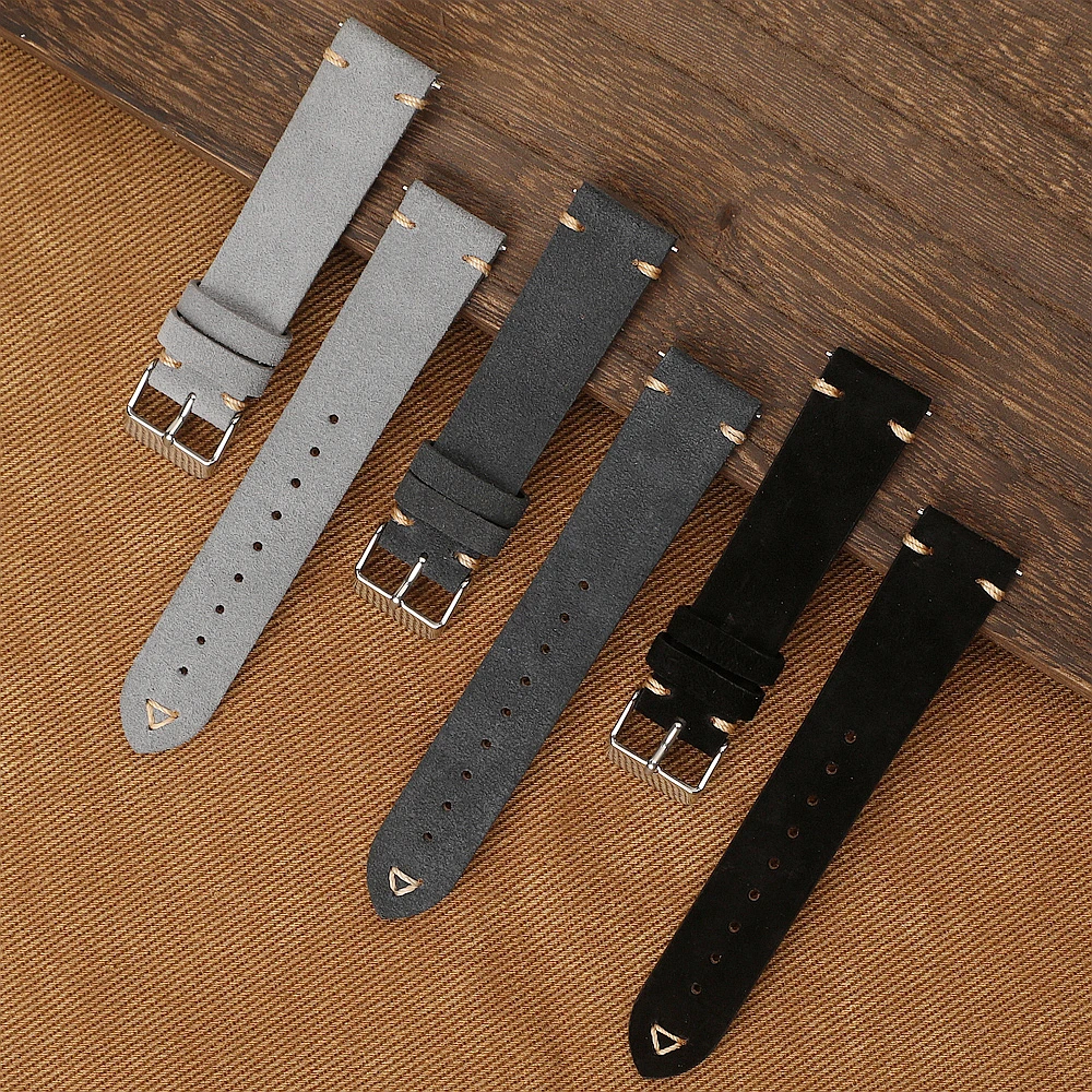 Quick Release Soft Suede Strap 18mm 19mm 20mm 21mm 22mm 24mm Calfskin Bracelet for Women Men Wristband Hand Sewn Retro Watchband