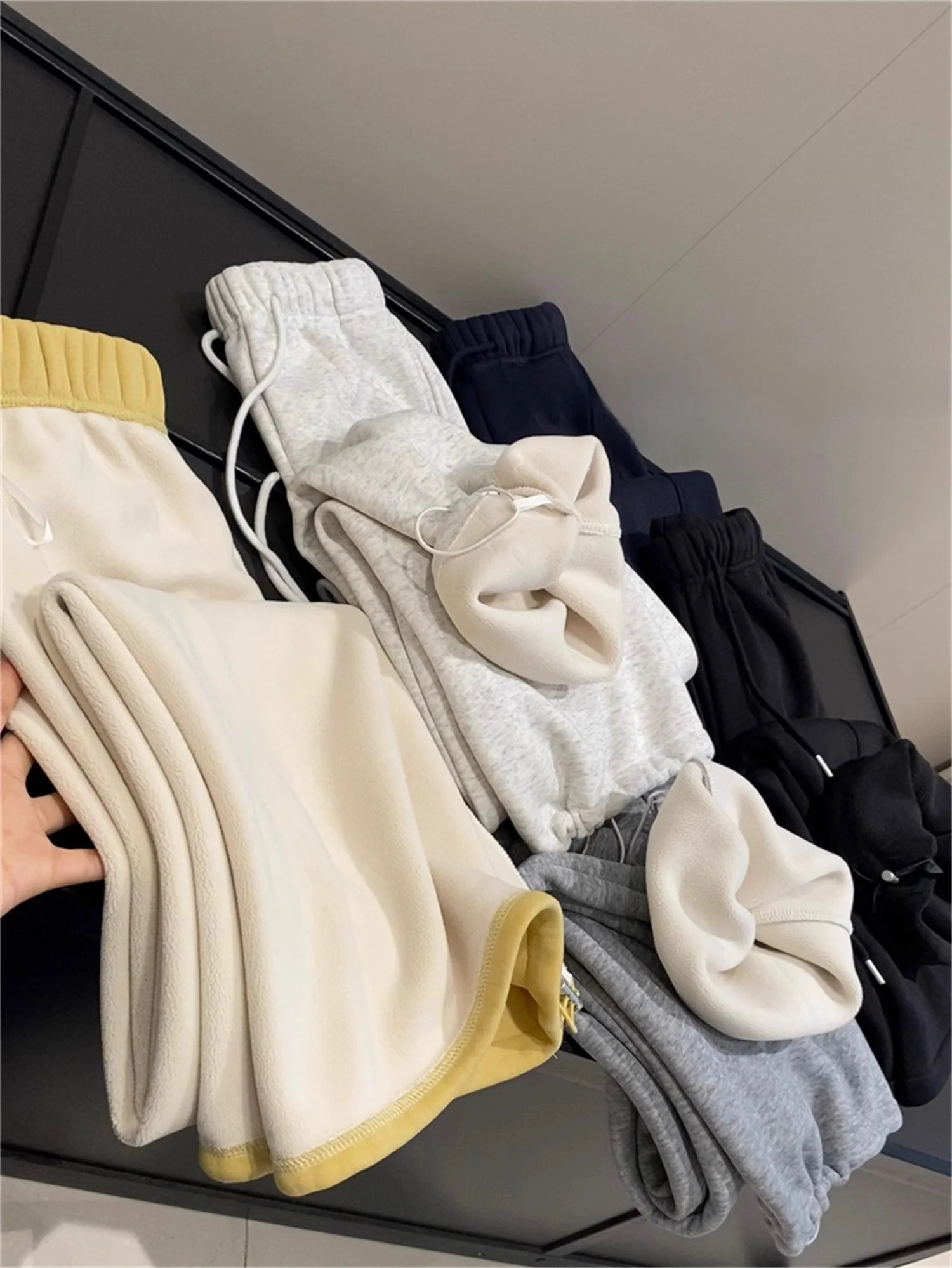 

in BLUE Thiened Fce Lined Wide Leg Casual Pants Sweatpants High Waist ket Design Commute Sle Autumn Winter Ladies T...