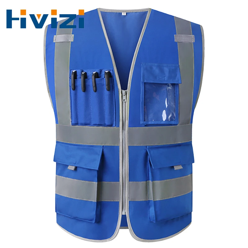 

High visibility Blue Safety Vest Reflective with Pockets and Zipper for Men Women Construction Reflective Vest Safety Clothing