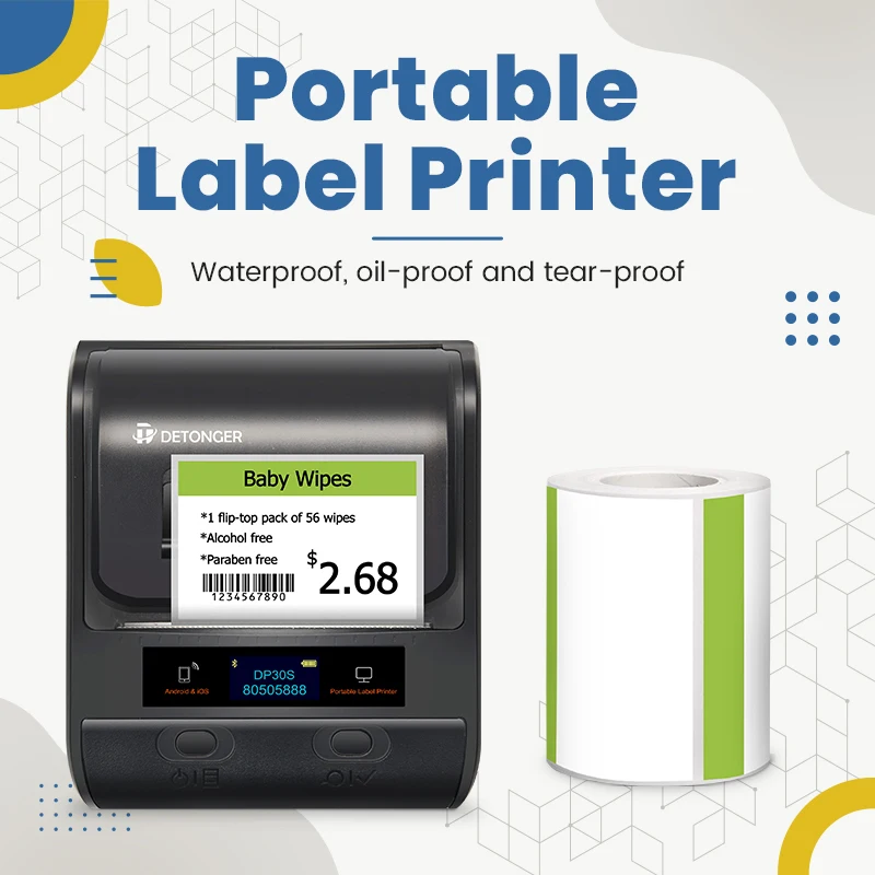 

DETONGER DP30S 30-80mm Multifunctional Mini Portable Thermal Printer Black Mark Label Sticker BT Barcode Maker Android / iOS