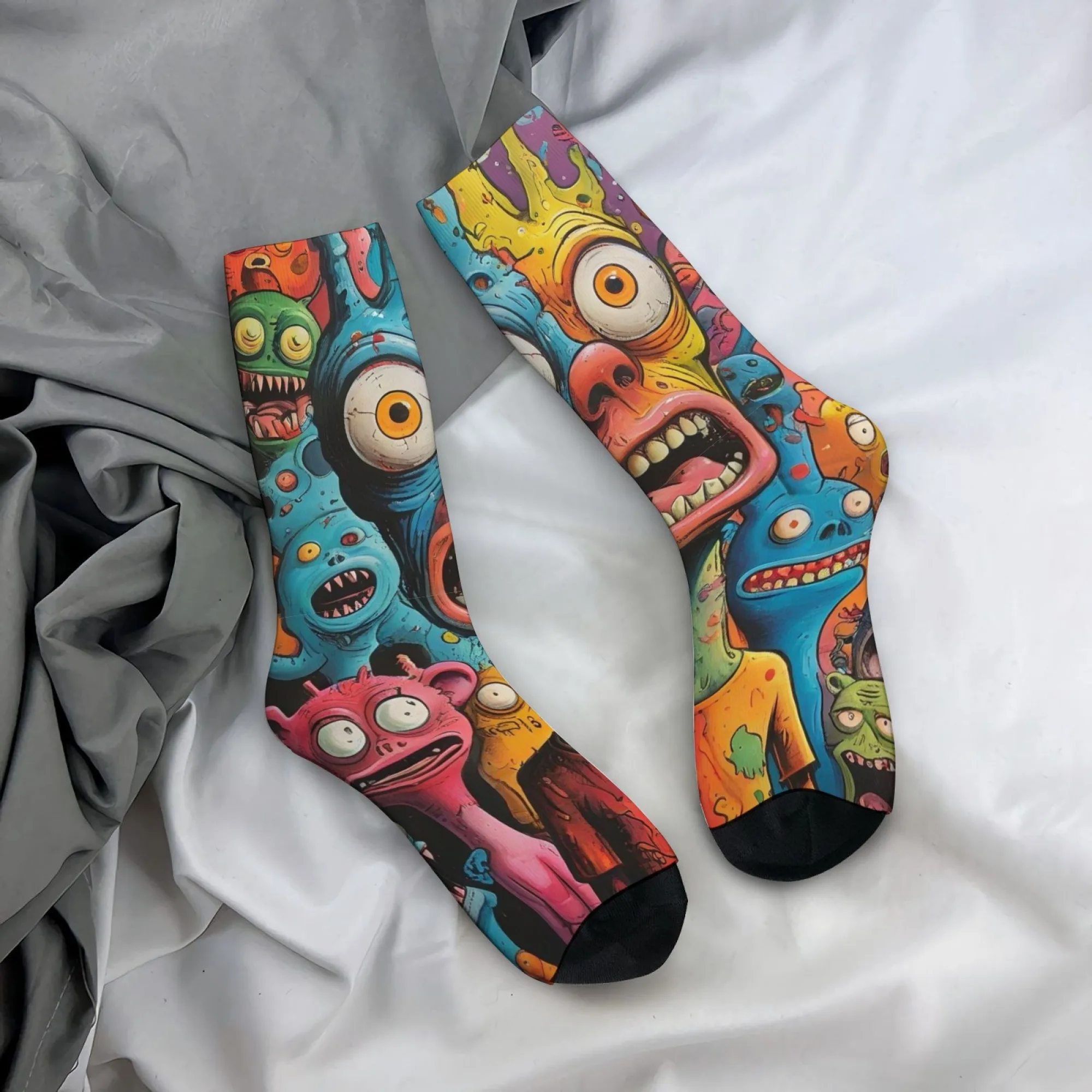 Print Men's Unisex Funny Mid-Calf Socks Vibrant Hiphop Graffiti Art Breathable Warm for Cycling Running Hiking & Outdoor