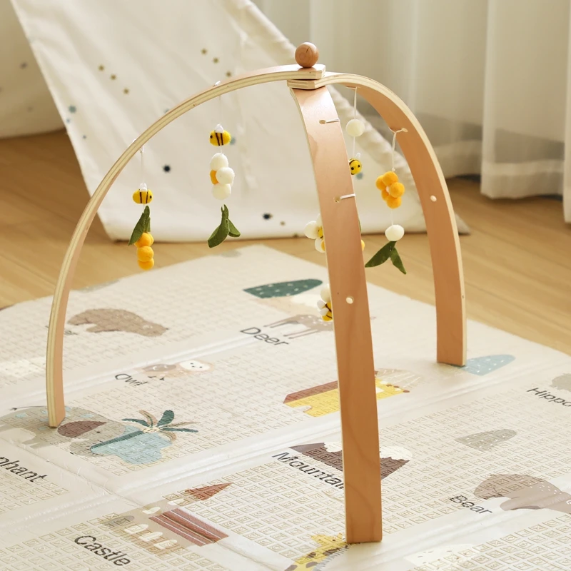 Baby Montessori Holz-Spielbogen mit Rassel-Spielzeug, Neugeborenen-Mobile, Hängende Sensorik-Spielzeuge, Faltbarer Spielbogen mit Halterung, Geschenk für Kinder – Detail 21