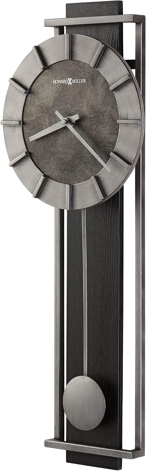 Howard Miller Oscar Wall Clock – Black & Silver Contemporary Pendulum Wall Clock for Living Room, Office & Home Decor