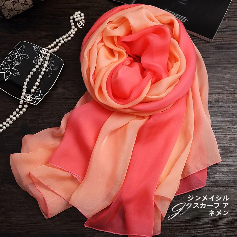 長くて薄いシルクスカーフ-レディースショール-グラデーションカラー-マルベリーシルク-本物のシルク-春秋冬-多用途スカーフ-カップル用