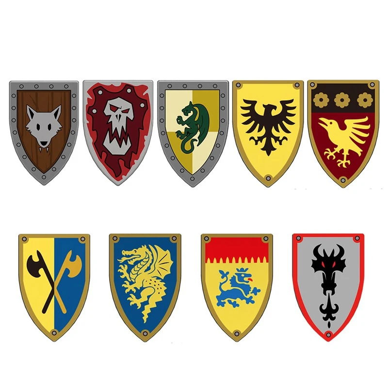 Mittelalterliche Militärbausteine Soldat Black Eagle Knight Figuren Waffen Zubehör Schild Flagge Umhang Rüstung Ziegel Spielzeug S07