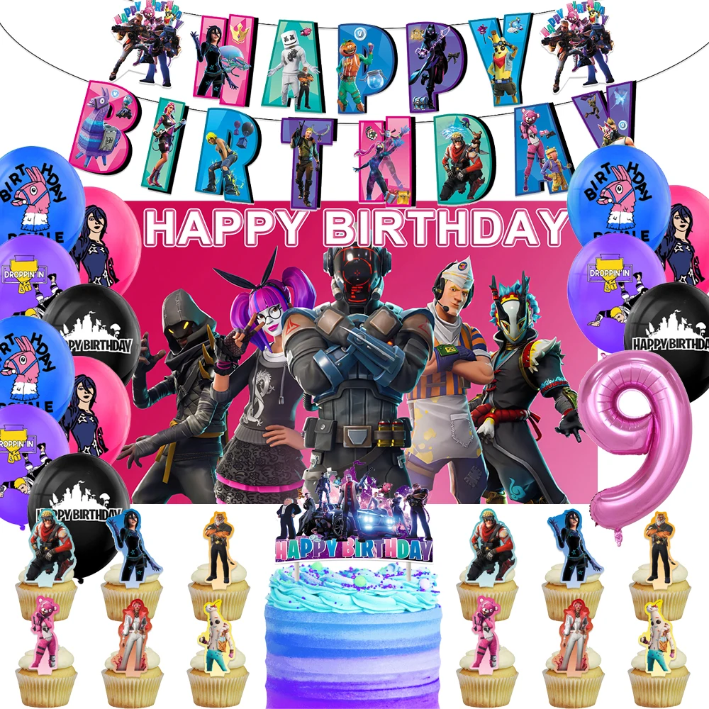 Fortnite Schießspiel Geburtstagsparty Dekoration Hintergrund Alpaka Lama Ballons Tortendekoration Zubehör Kulisse Babyparty Geschenk