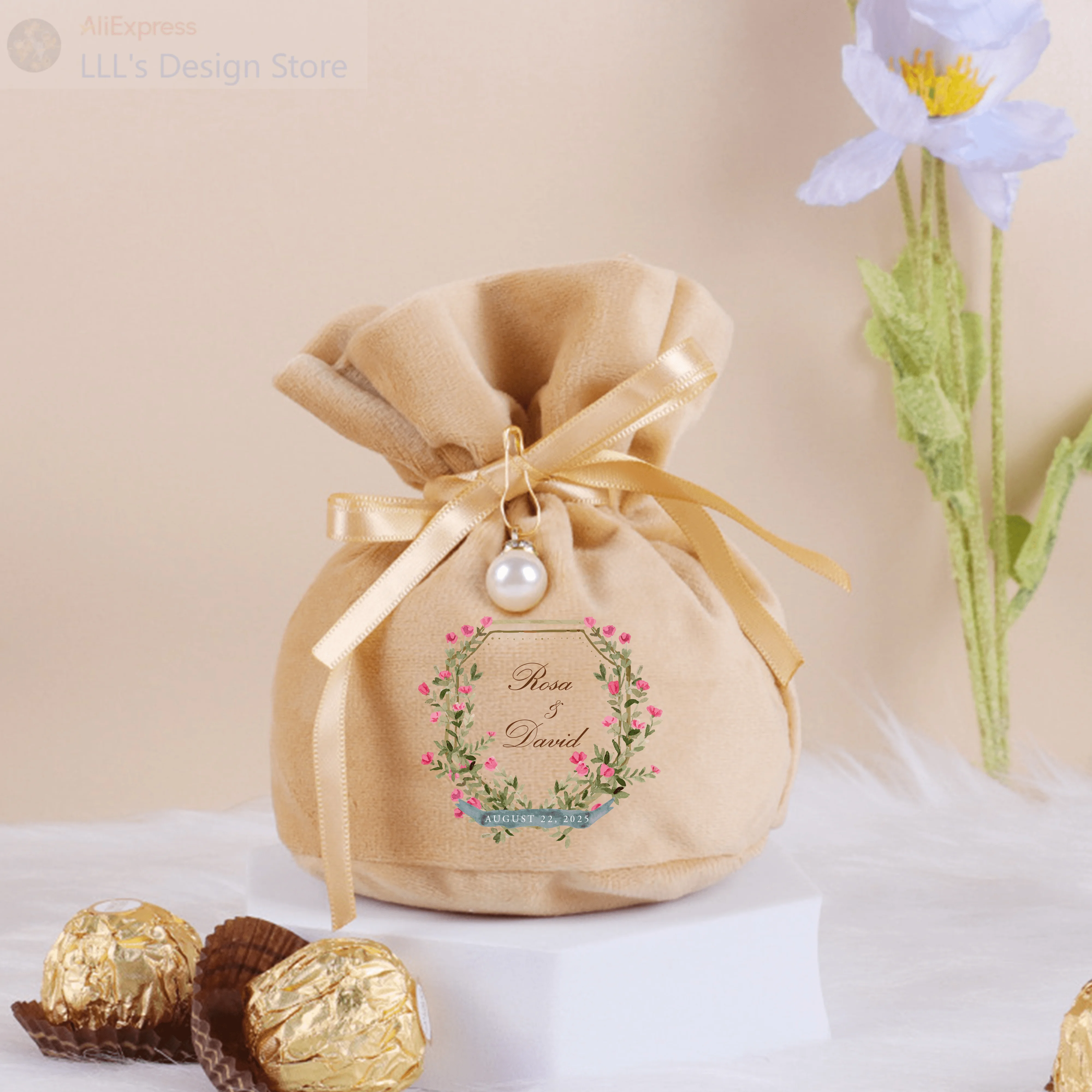 5/10/50 قطعة مخصص الحقيبة المخملية أكياس هدايا الحفلات الزفاف لصالح أكياس لضيف استحمام الطفل لصالح حقيبة المخملية هدية التفاف كيس الحلوى #3