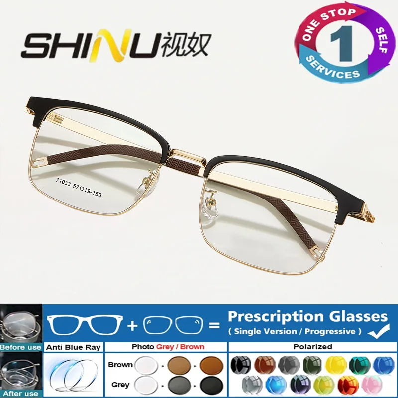 

SHINU Luxury Business Square Frame Progressive Multifocal Presbyopia Reading Glasses Prescription Lenses men Myopia custom