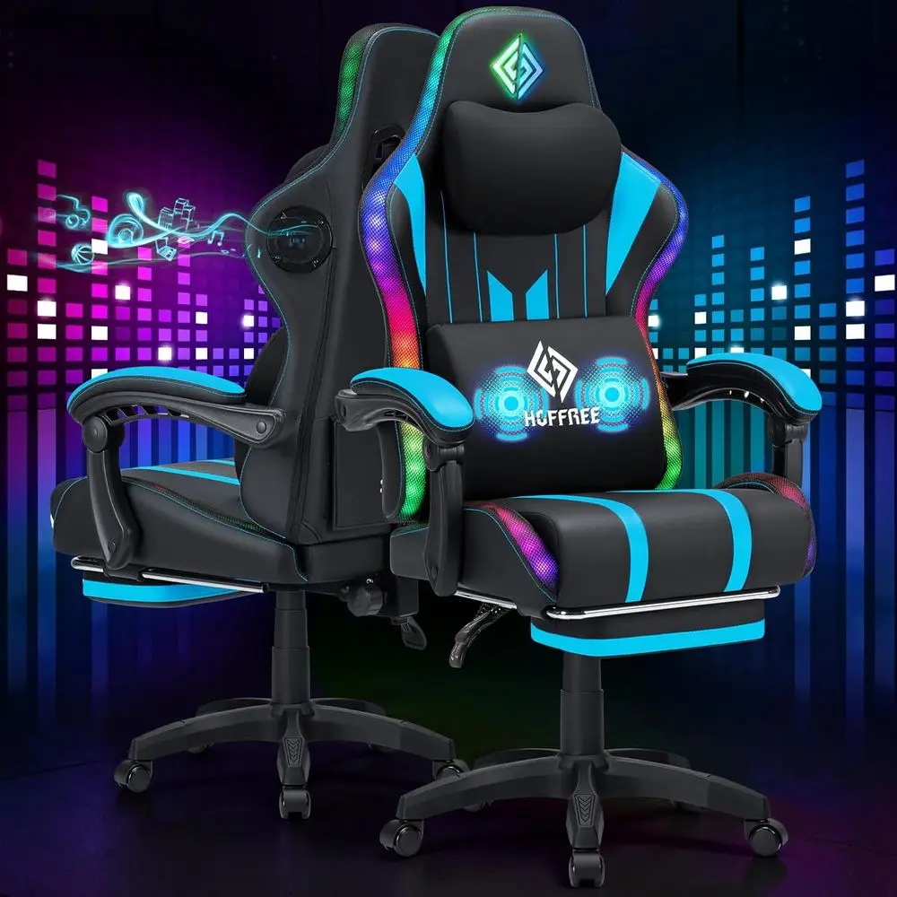 

Gaming Chair with Music Rhythm RGB LED Lights and Bluetooth Speakers Ergonomic Massage Computer Gaming Chair with ootrest Video
