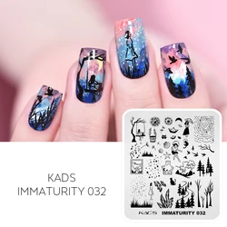 KADS Immaturity 032 Stamping Plate Dream Forest Stars Girl Moon Tree Image Design Printing Stencil Tool Manicure Stamp Template