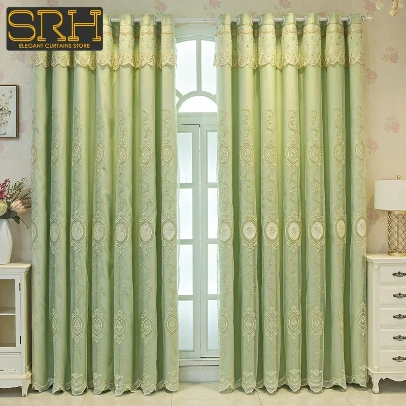 

New European Double-layer Cloth Gauze Integrated Curtains for Living Room Bedroom Blackout Embroidered Tulle Window Decor Custom