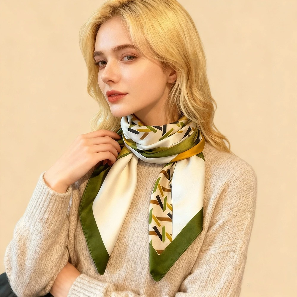 

68cm Geometric Line Printed Scarf Women's Autumn and Winter Polyester Fiber Scarf Warm Sun Protection Headscarf Neck Shawl