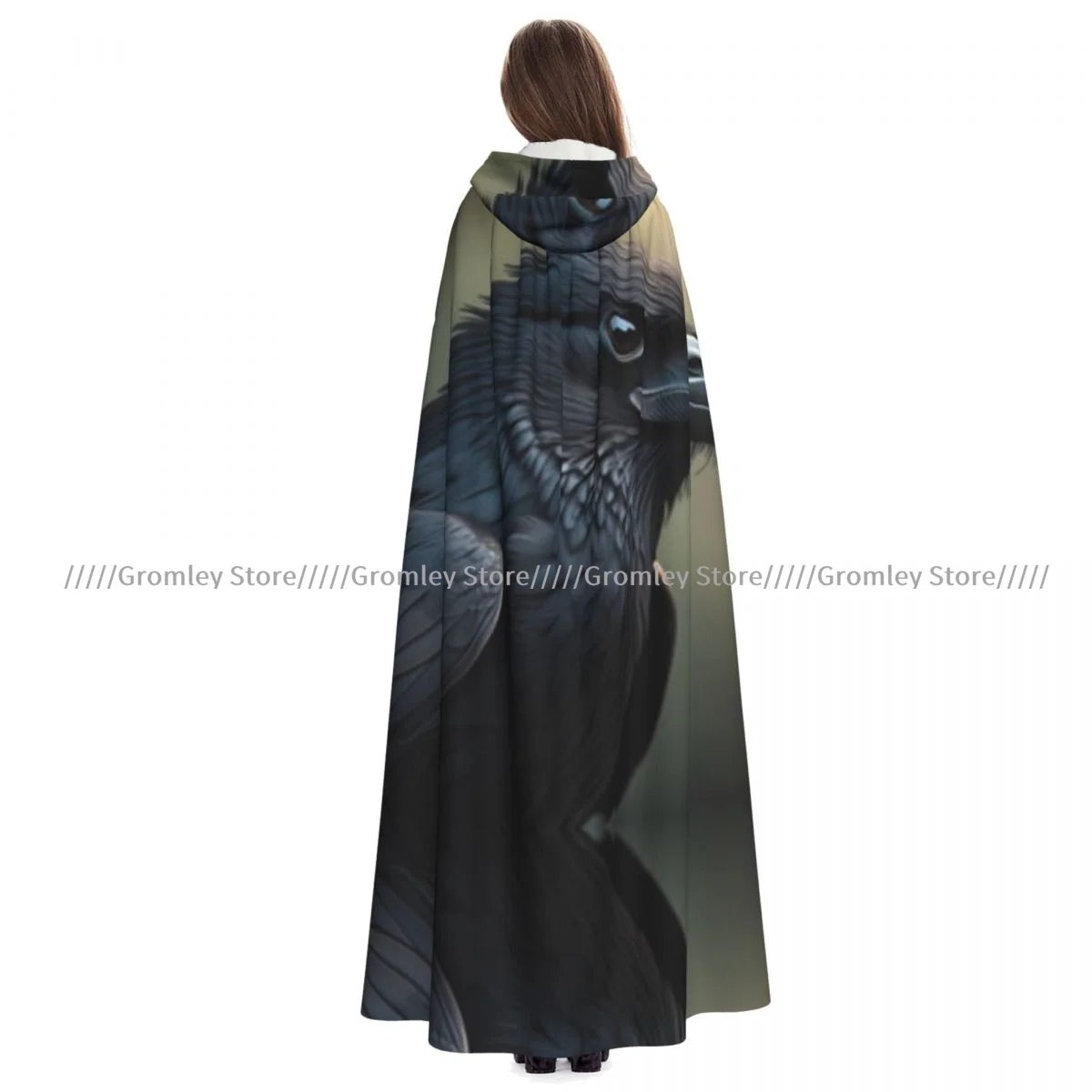 Portrait Of Black Raven Witch Cloak Halloween Cosplay Costume Adult Unisex Cloak Retro Ages Cape