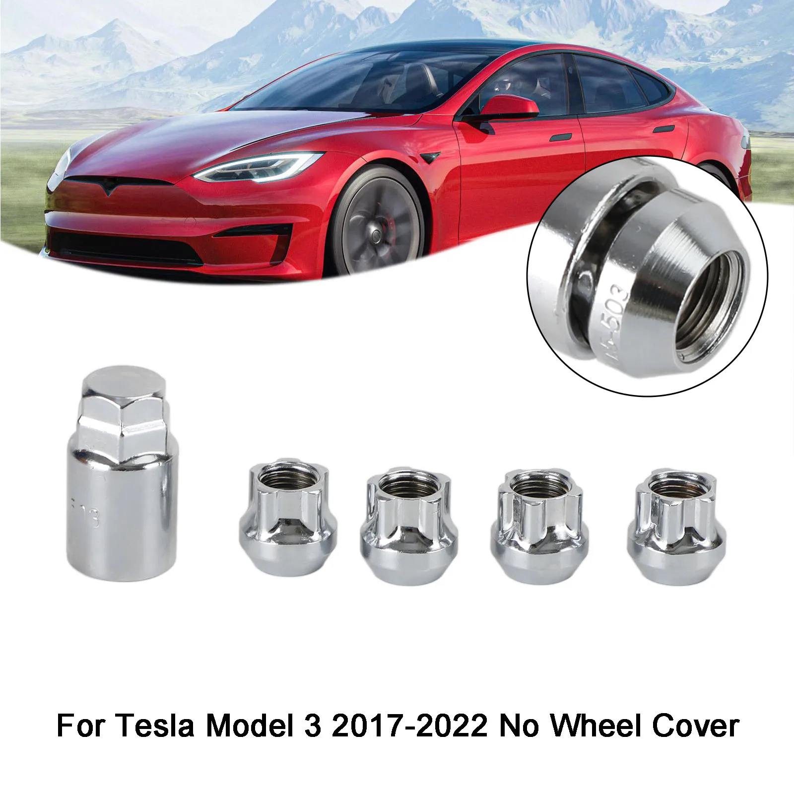 Areyourshop 4PCS Wheel Lock Lug Nut Fit for Tesla Model S/3/X/Y All Year Chrome M14×1.5 Car Accessoriess Parts